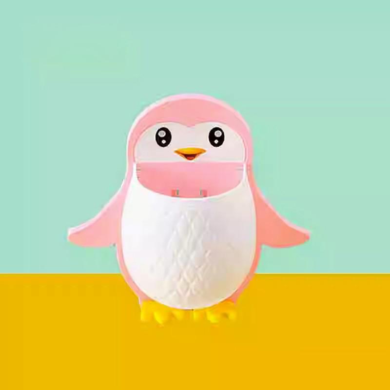 Cute Cartoon Penguin Wall Mounted Storage Holder With No Drill Installation Perfect For Bathroom Toothbrush Toiletry Organizer