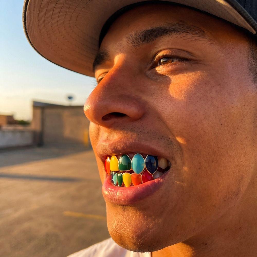 6 Teeth Hip Hop Braces Decoration Exaggerate Design Teeth Grills Colorful Dental Jewelry Rapper