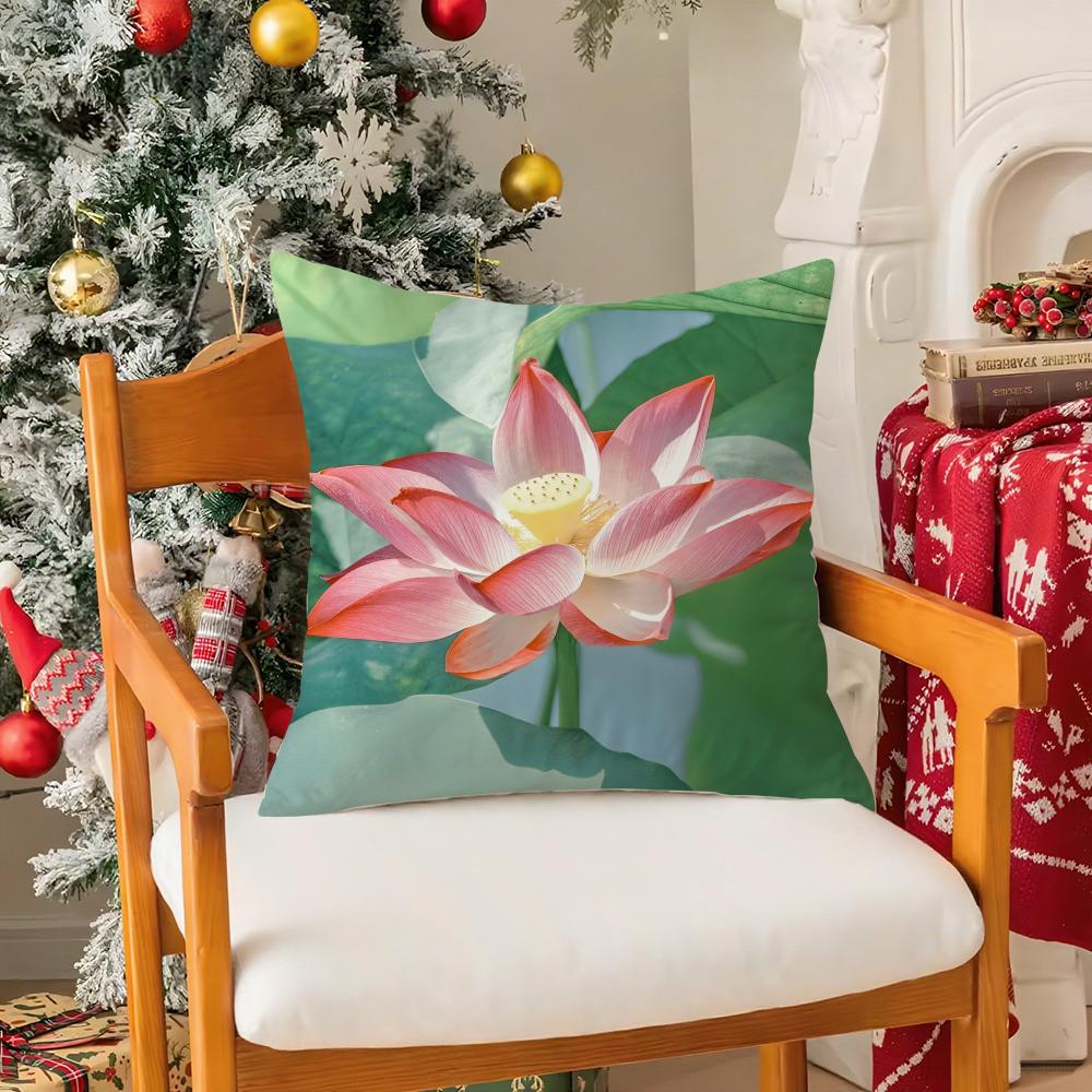 Beautiful Lotus In Summer Pillow Case Silky Short Plush With Invisible Zipper Dustproof Sofa Cushion Cover For Home Decor