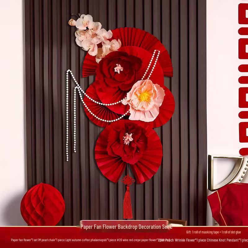 Wedding Room Decoration Set: Paper Fan Flowers for Living Room, Bedroom, and New House Background Walls