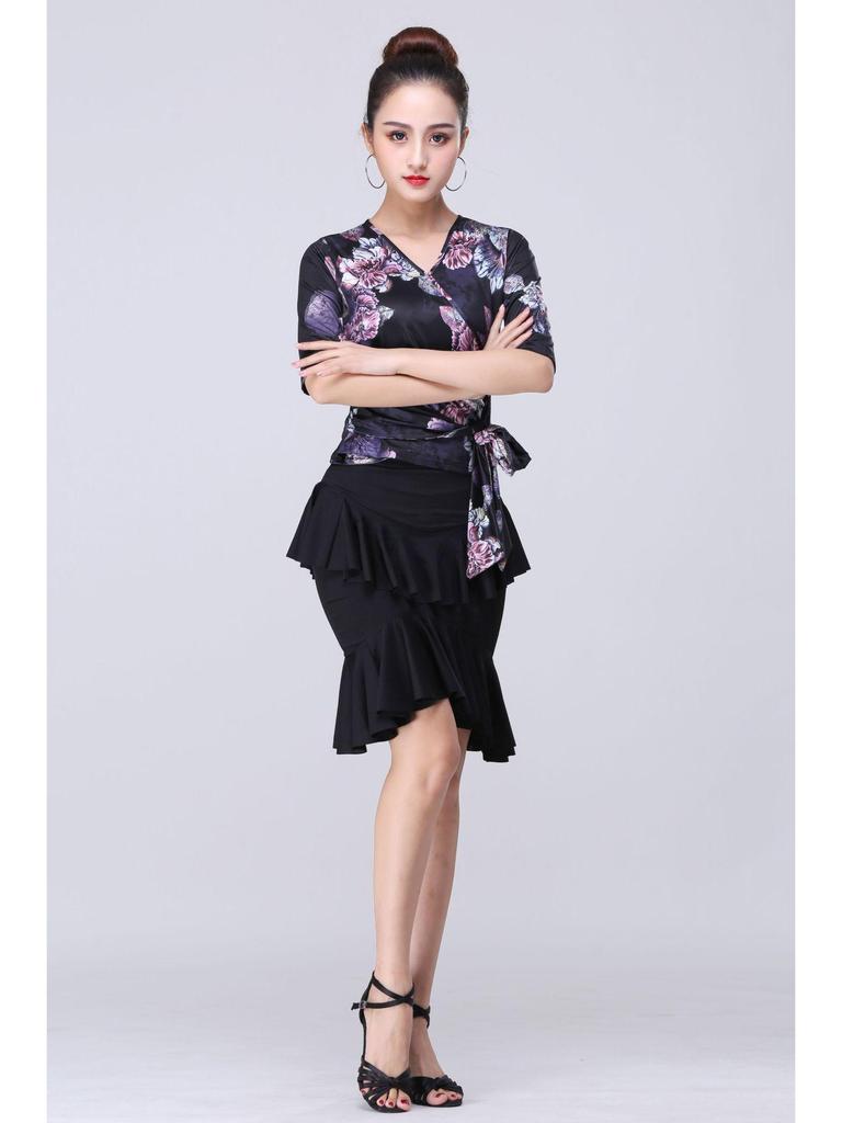 Women's Latin Dance Practice Skirt - Adult Ruffle Hem Performance Wear