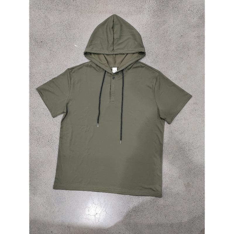 Men's Hooded Henley T Shirt, Summer Short Sleeve Regular Fit Breathable Sports Pullover Top
