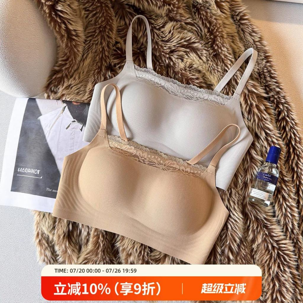 No Steel Rim Tube Top Bra Women's Thin Styles Gather and Close the Secondary Breasts Lace Edge Comfortable and Breathable Upper Support Underwear