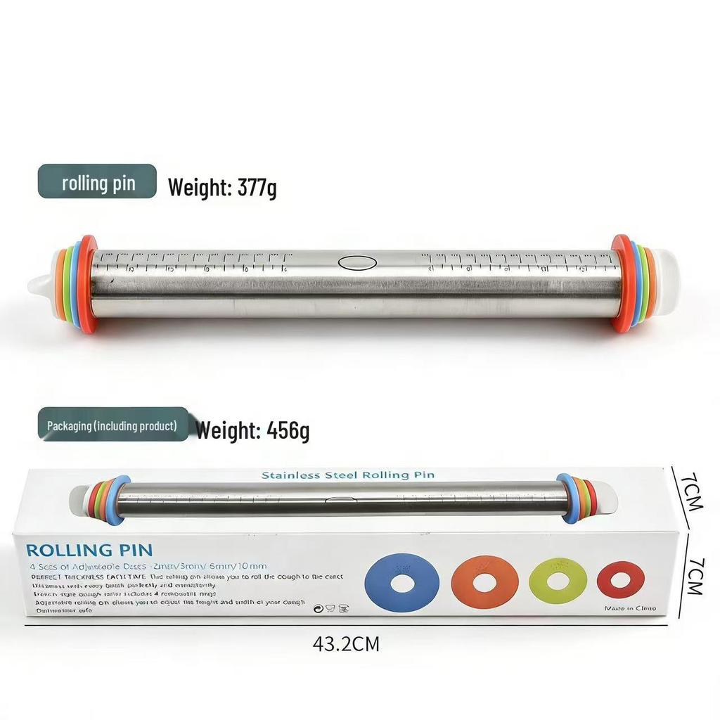 17-Inch Adjustable Stainless Steel Rolling Pin with Thickness Scale