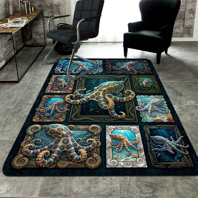 Ocean Octopus Frames Pattern Rug Floor Mat for Living Room or Bedroom Soft and Comfortable Carpet a Gift for Birthday and Holiday.