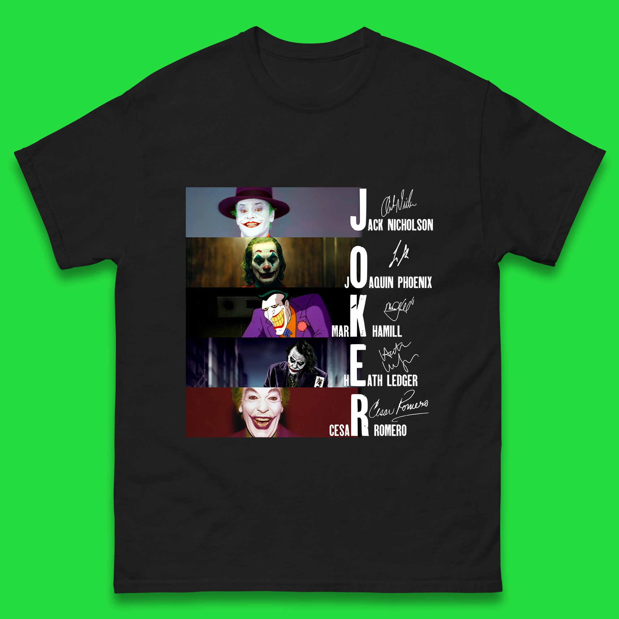 

Joker All Movie Characters Full Autograph By Signed The Actors Poster Joker Greatest Villains Signatures Mens Tee Top S