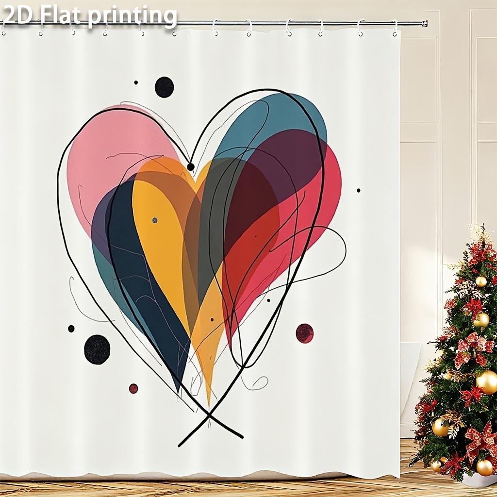 Colorful Heart Shower Curtain 1pc – Abstract Multi-Layered Art with Bold Lines, Romantic Modern Decor for Stylish Bathroom 90X180cm(35x70in)
