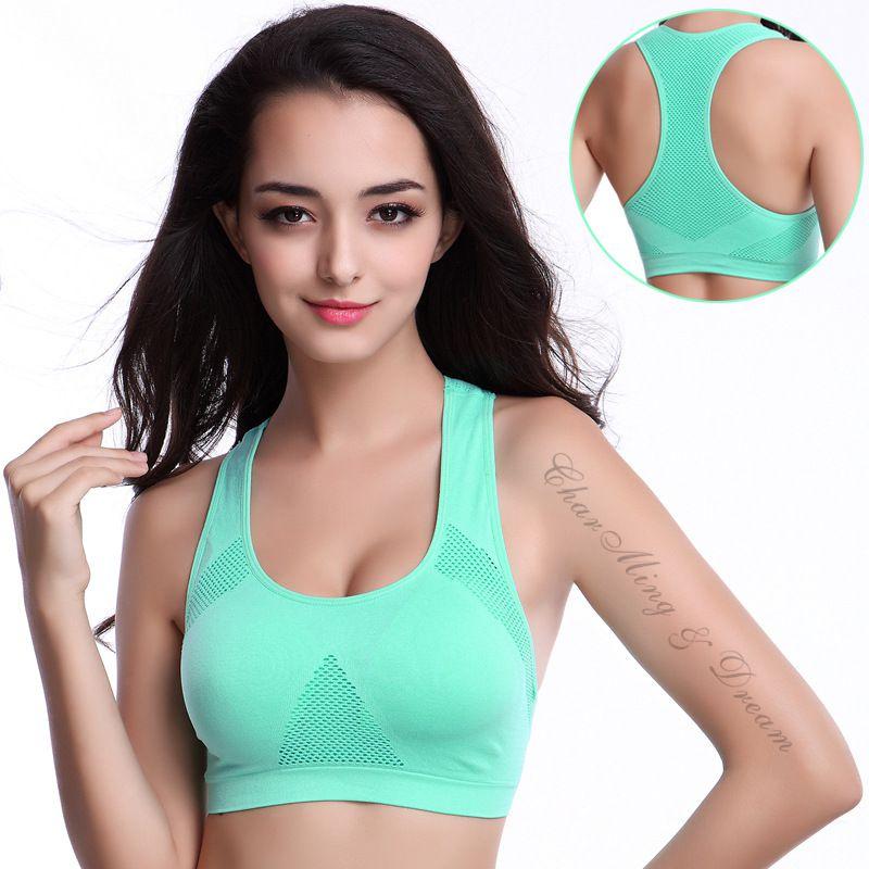 Women Breathable Padded Sports Bra With Hollow Out Design And Pure Color