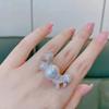 Elegant Retro High-Carbon Zircon Pearl Ring for Women - Versatile, Fresh, Open Index Finger Design with Full Diamond Flower.