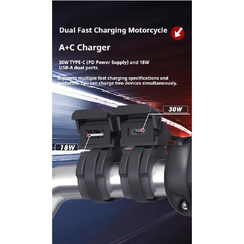 Motorcycle Mobile Phone Charger Transformers Multi-function 2-in-1 USB Charger QC3.0 Waterproof PD Fast Charging