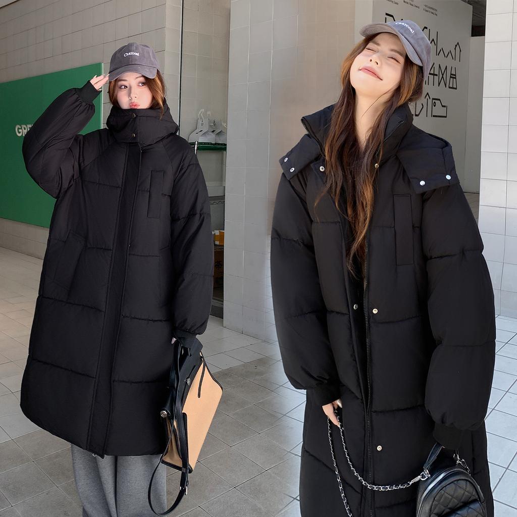 Popular long down cotton-padded clothes for women's autumn and winter new cotton-padded clothes loose and thickened hooded jacket