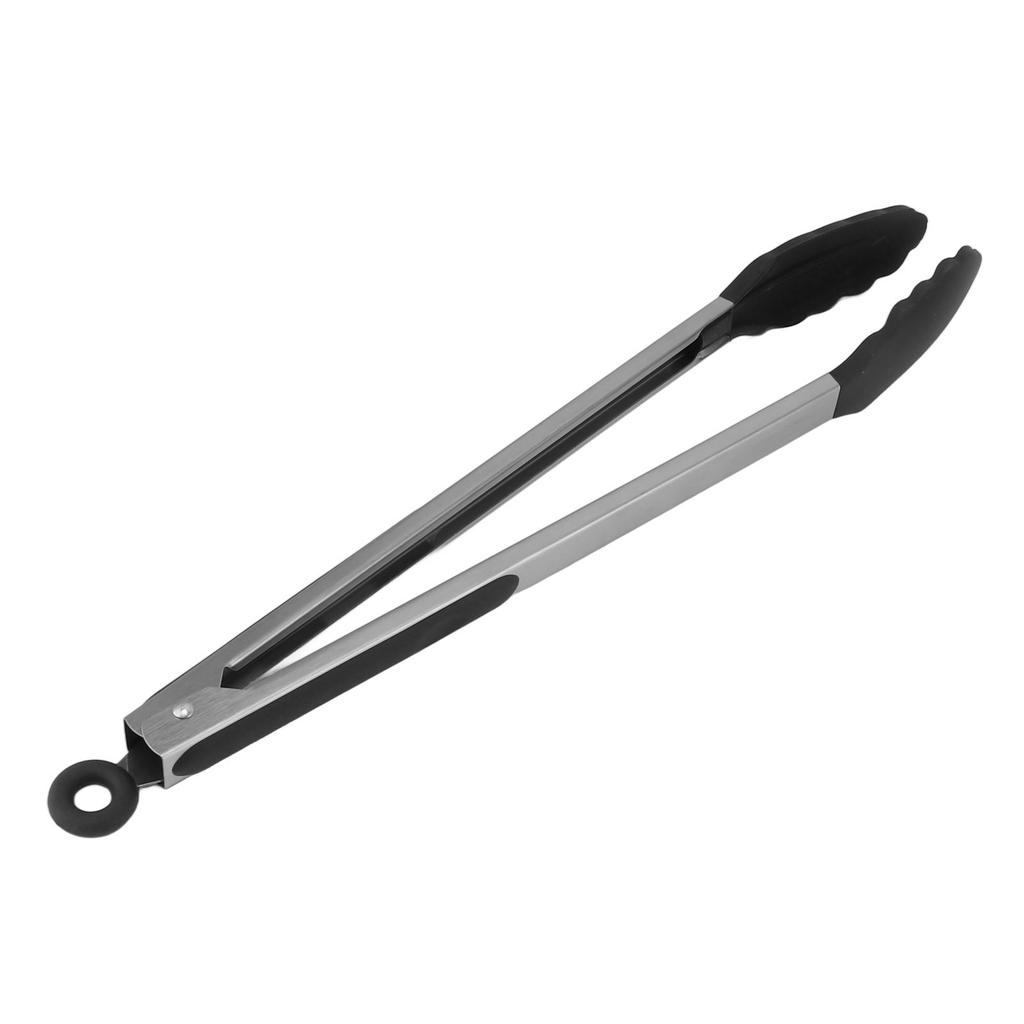 Kitchen Tongs Silicone Stainless Steel Heat Resistant Anti Slip Food Serving Tongs for Baking Cooking Black 40cm
