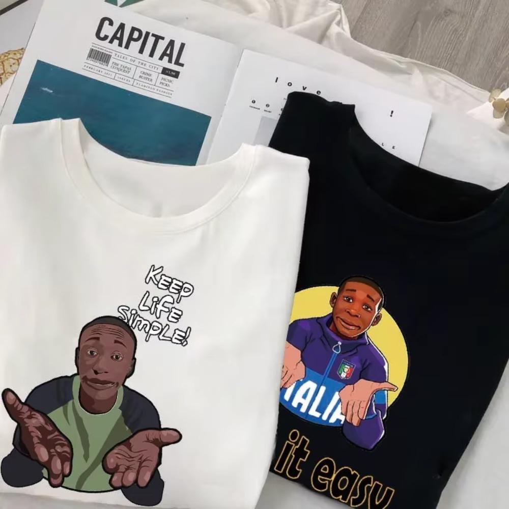 Funny Khaby Lame T Shirt Life Is Simple Cartoon Tops Women Men Casual Streetwear Black White Breathable Streetwear Camisetas