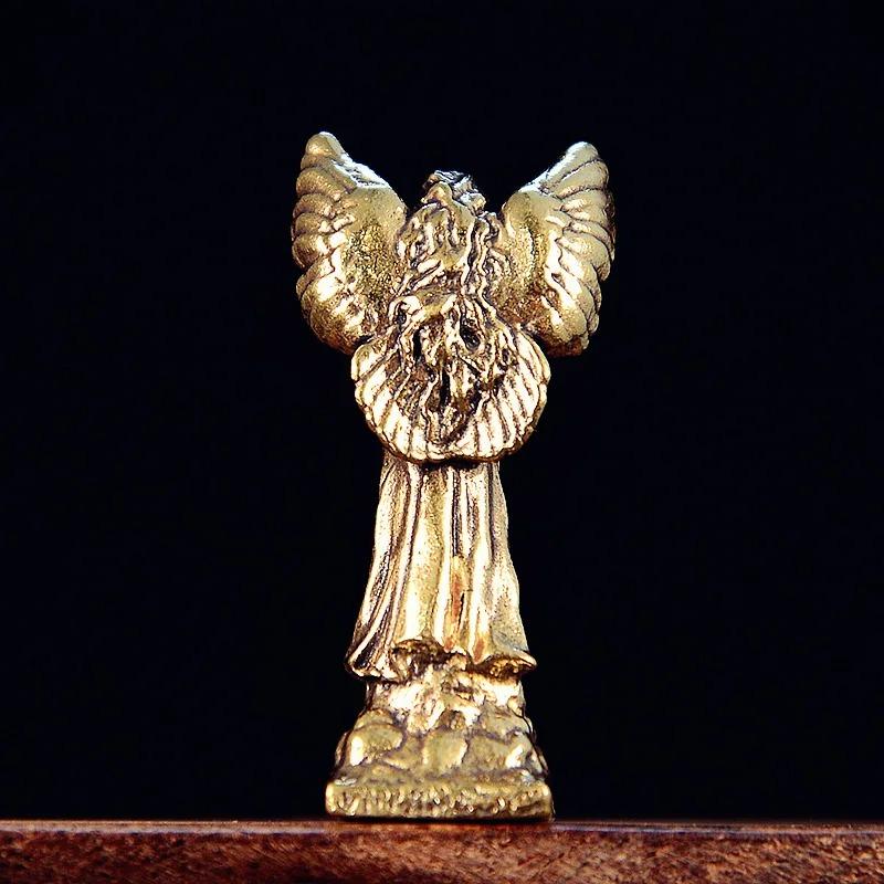 Solid Brass Blessed Angel Small Statue Vintage Character Miniatures Figurines Desktop Decorations Crafts Home Decors Ornaments