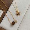New In Round Beads Tiger Eye Stone Bubble Sparkling Diamonds Necklace Retro Sweater Chain Collar Chain Trendy Party Jewelry Gift