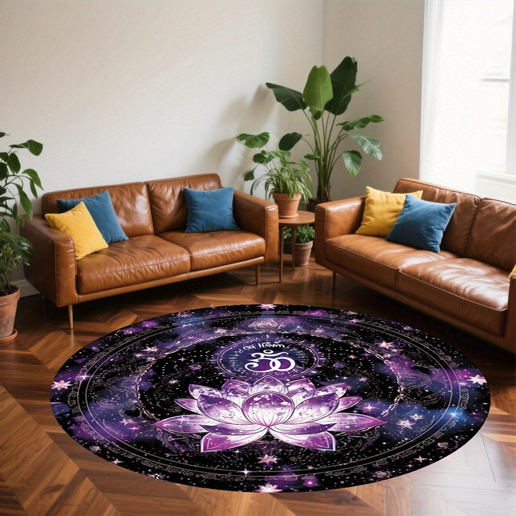 Lotus Flower Pattern Round Mat, Thickened Soft Anti-Slip Floor Rug for Home Office Game Room Decor
