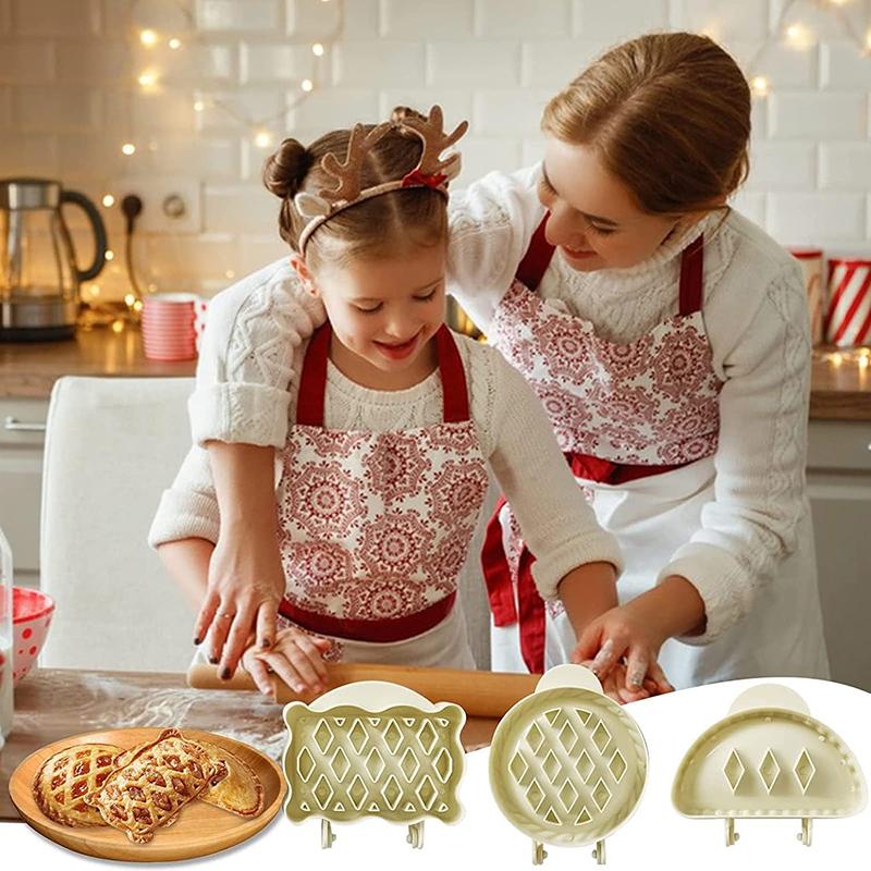 3Pcs Classic Mini Hand Pie Molds One Press Autumn Cottage Pie Set For Diy Baking, Dough Presser Pocket Pie Molds For Christmas