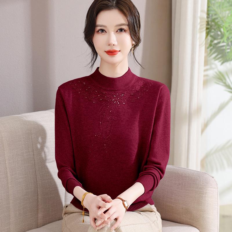 Autumn Thick Knit Lapel Sweater for Middle-Aged Women 50+