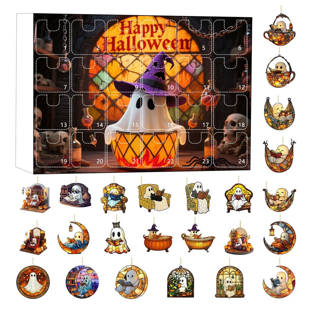 Halloween Ghost Countdown Calendar With 24 Acrylic Hanging Ornaments For Party Decor And Gift