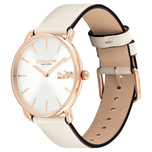 COACH Women's Watch Genuine 14504380 Elliott 36mm Rose Gold White Sunray Dial Chalk Leather