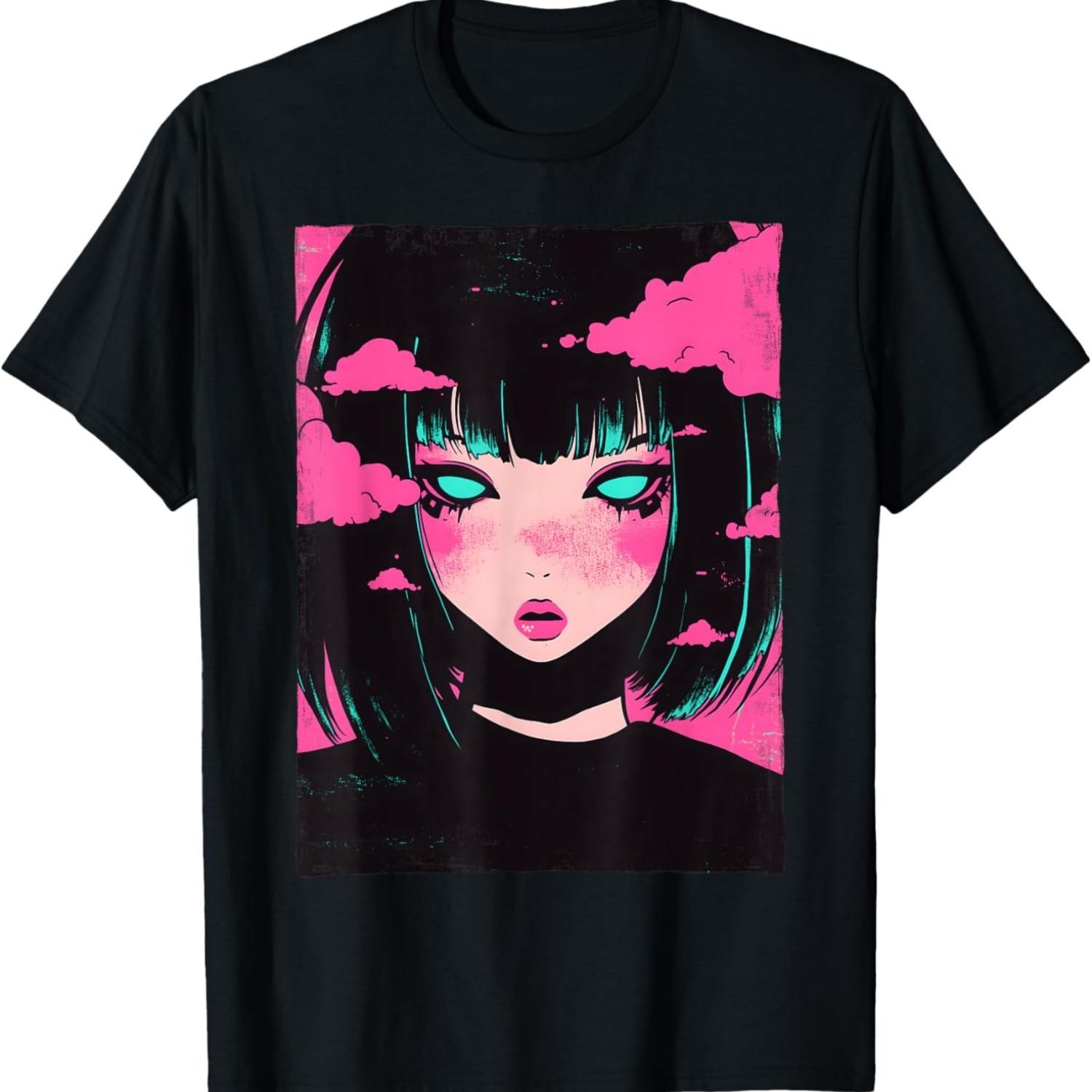 Distressed Anime Girl Vaporwave Pastel Goth E-Girl Grunge T-Shirt S чёрный