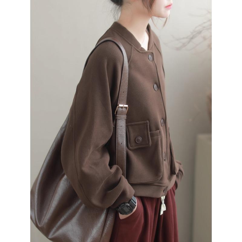 DIMANAF New 2025 Women Jacket Short Coat Solid Buttons Full Sleeve Autumn Basic Tops T-Shirt New Pullover