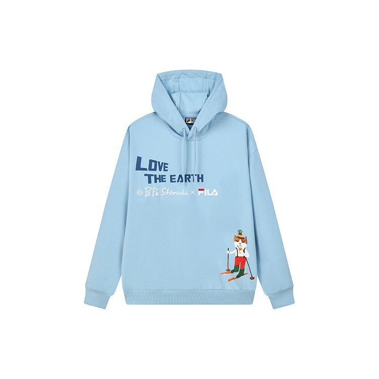 

FILA X Pepe Shimada Collaboration Letter Embroidery Cartoon Print American Sports Hoodie Men hoodies Denim-Blue F11M133293F-LB XS