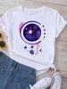 Maycaur T Shirt Women Moon Planet Print Fashion Tee Shirts Casual Round Neck Short Sleeve Streetwear Female T-Shirt Vintage Tops