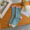 Women Socks Korean Japanese Style Cartoon Green Flower Harajuku Cute Kawaii Mid Tube Socks Breathable Casual Short  Cotton Socks