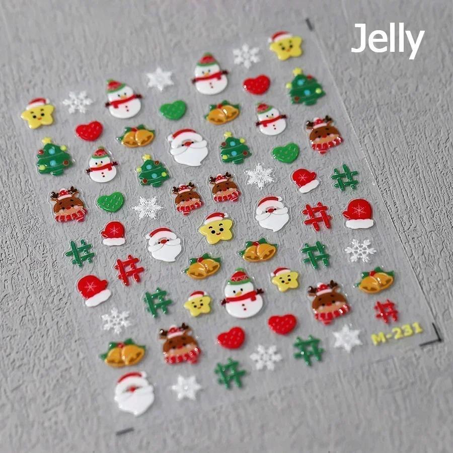 Gold Stamped White Christmas Tree Snowflake 3D Self Adhesive Nail Art Stickers Santa Claus Elk Xmas Cartoon Cute Manicure Decals