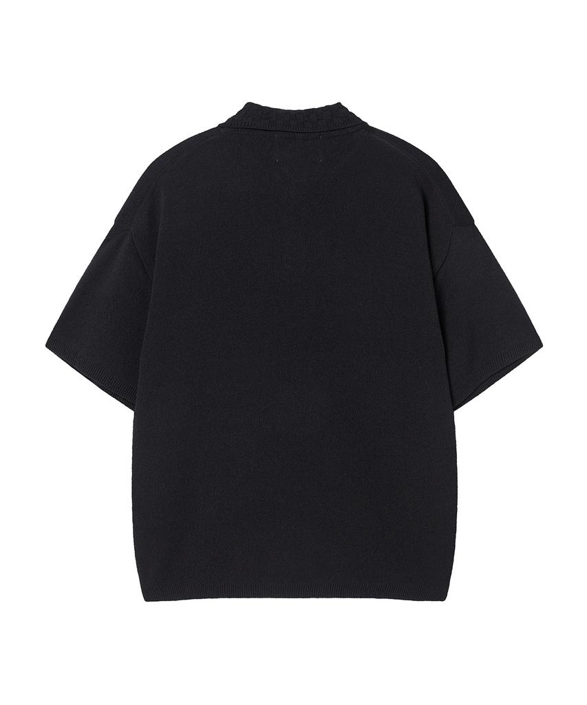 BEYOND CLOSET [Collection Line] Weaving Collar Detail Cotton Knit Black