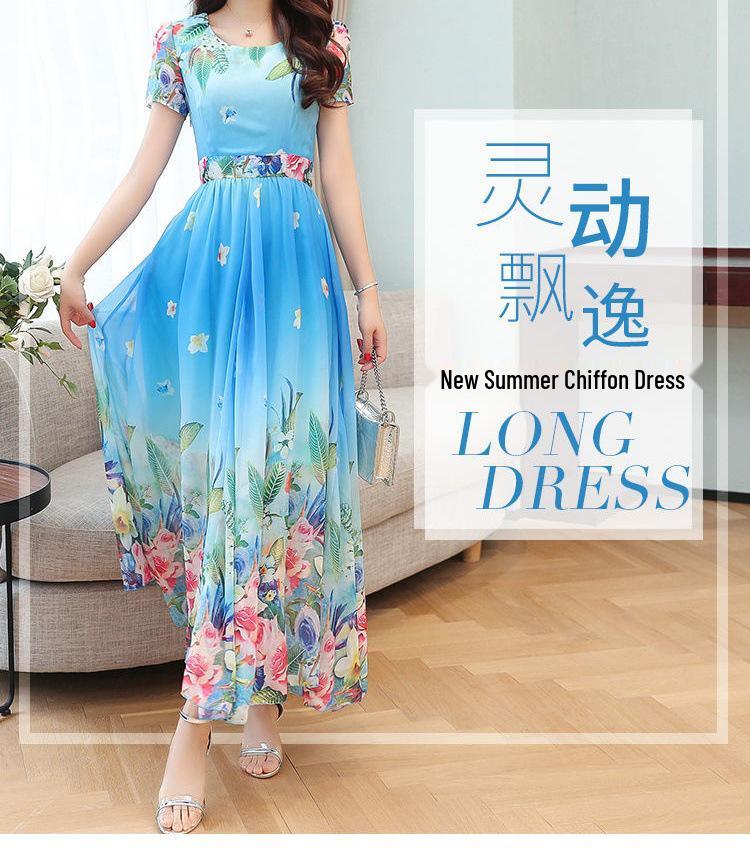 Elegantes Sommerkleid mit U-Ausschnitt, hoher Taille und A-Linie für Frauen mittleren Alters