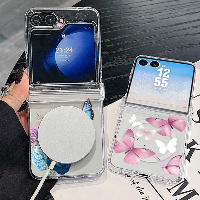 Colorful Butterfly Case For Samsung Galaxy Z Flip 8 7 FE 6 5 4 Flip7 Flip6 Flip8 Hinged Magnetic For Magsafe Hard Folding Phone Cover