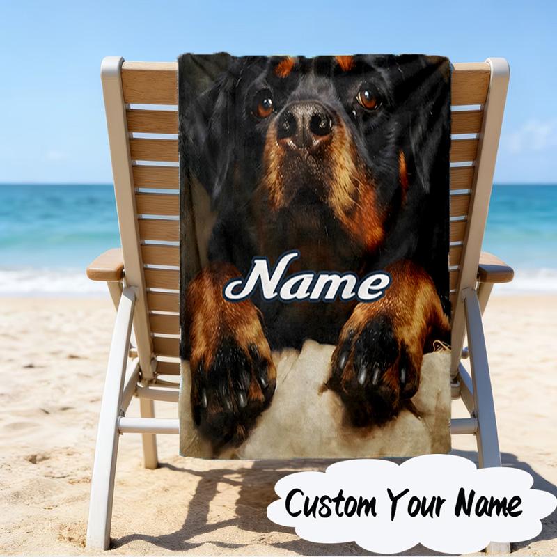 Custom Name German Shepherd Portrait Microfiber Beach Towel Super Soft & Absorbent for Bath, Beach, Travel  Bath Time Accessory, Fan gifts