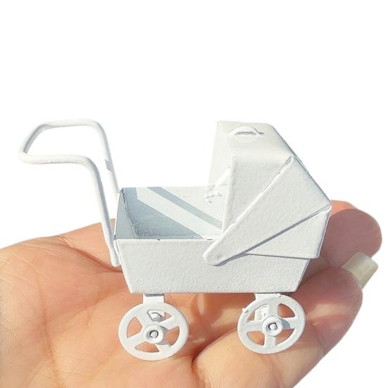 1:12 Miniature Baby Stroller Mini Nursery Car Toy Small Metal Baby Carriage Model for Kids Pretend Play Accessories Doll House Furniture