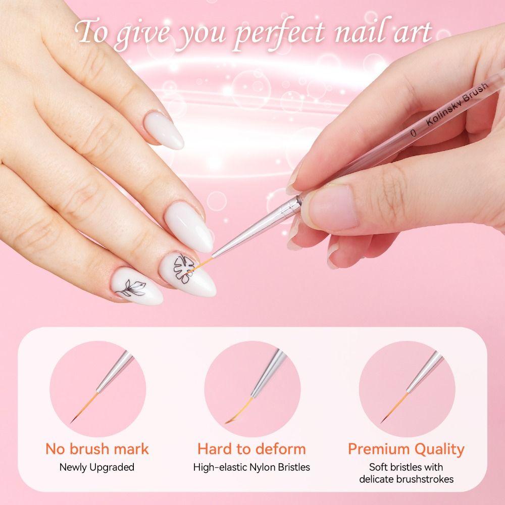 5Pcs 6/9/12/18/24mm Nail Art Liner Brushes Set  For Gel Polish Dotting Pen