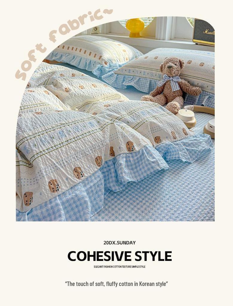 Spring/Summer Kids' Cotton Lace Duvet & Sheet Set - Korean Style, A-Grade, Puffy, 3-Piece