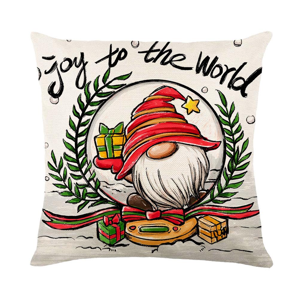 Christmas Pillow Cover Linen Hand-painted Home Santa Claus Elk Pillow Cover Sofa Cushion Cover