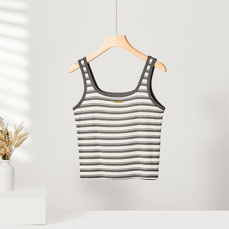Women's Tank Top Square Neck T-shirt Striped Slim Fit Casual Top