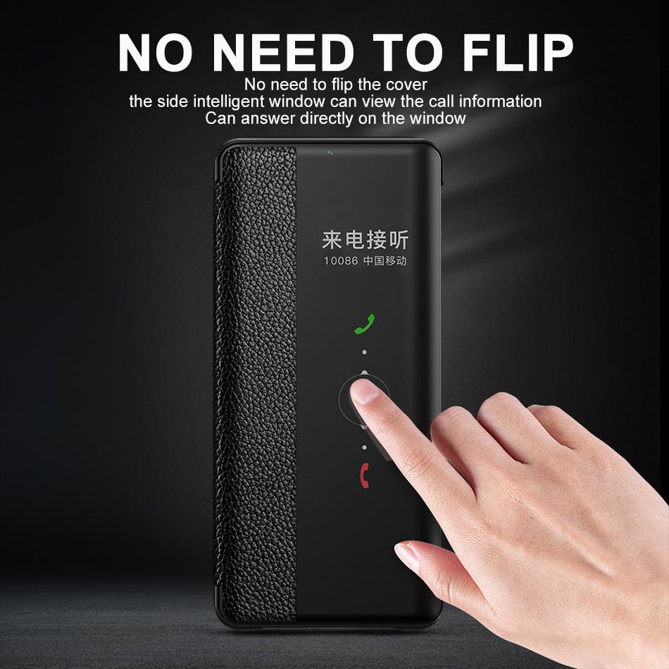 Oryginalne skórzane etui z klapką do Huawei P60 P50 P40 Pro P30 P20 Mate 50 40 30 20 Pro RS Lustrzane Smart Touch View Obudź Uśpij
