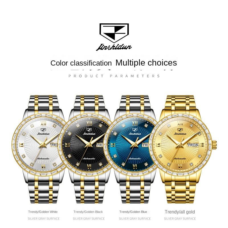 JINSHIDUN Marke Business Diamant Automatische Mechanische Uhr herren Business Wasserdichte herren Uhr herren Uhr