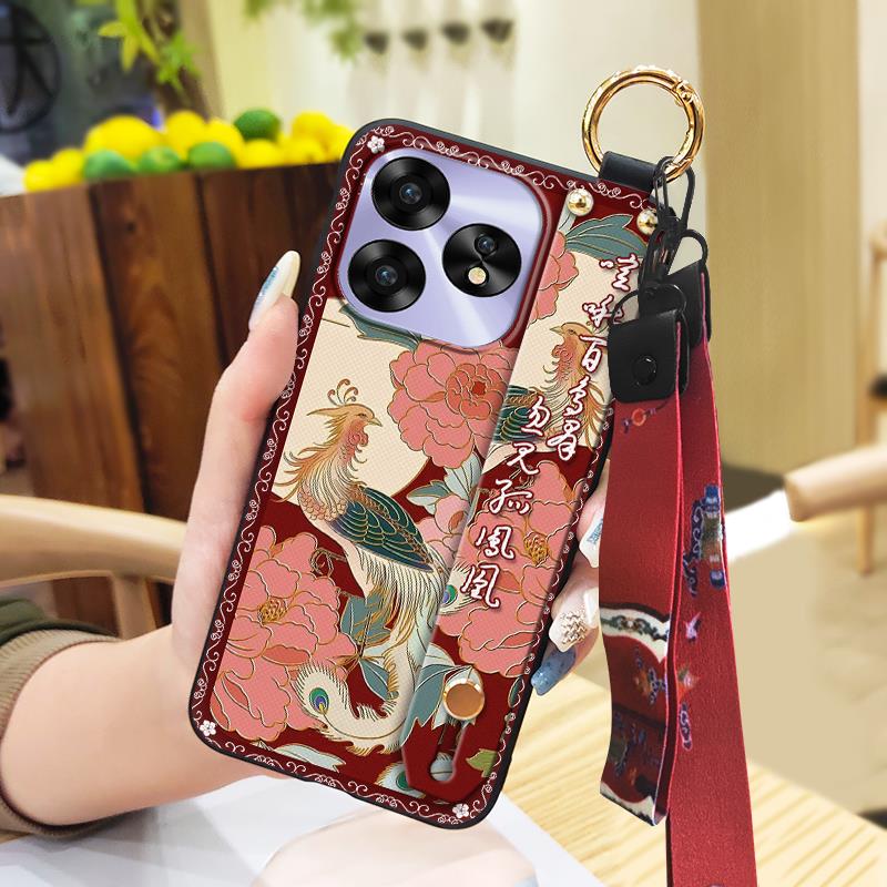 Strapazierfähige Schmutzabweisende Handyhülle für UMIDIGI A15/A15C Lanyard Weiche Hülle Chinesischer Stil Wasserdicht Stoßfest Armband