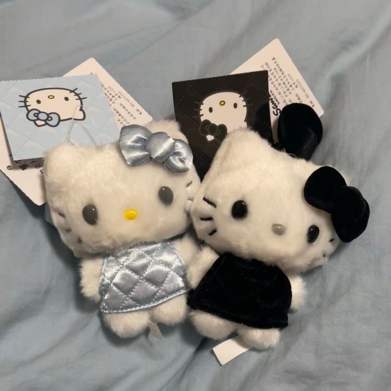 NEW Velvet Series  lovely heart Plush Toy Keychain plaid overalls Kitty cat girly fluffy doll bag hanging ornament