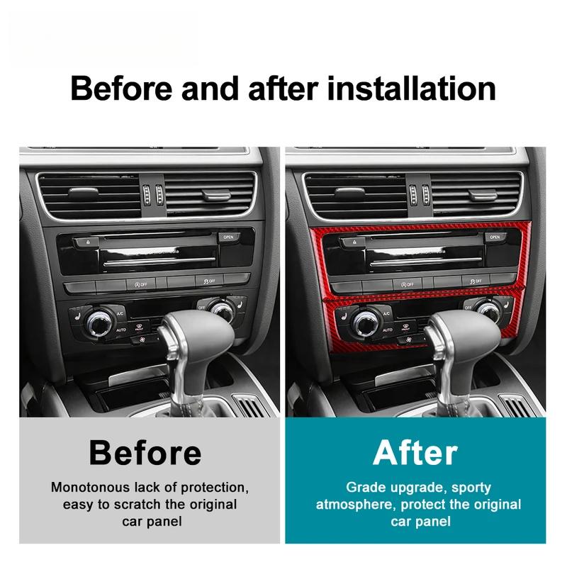 Real Carbon Fiber Sticker For compatible vehicle A4 A5 Q5 2009 2010 2011 2012 2013 2014 2015 2016 Console CD Panel Interior Trim Accessories.