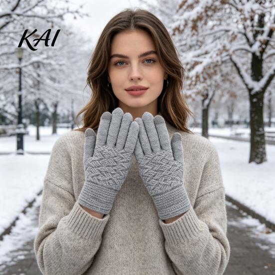 Skiing Hand Warmers 1 Pair Winter Warm Fleece Lined Gloves for Women Men, Cold Versatile Outdoor Sports Weather Thermal Gloves, Thickened Knit