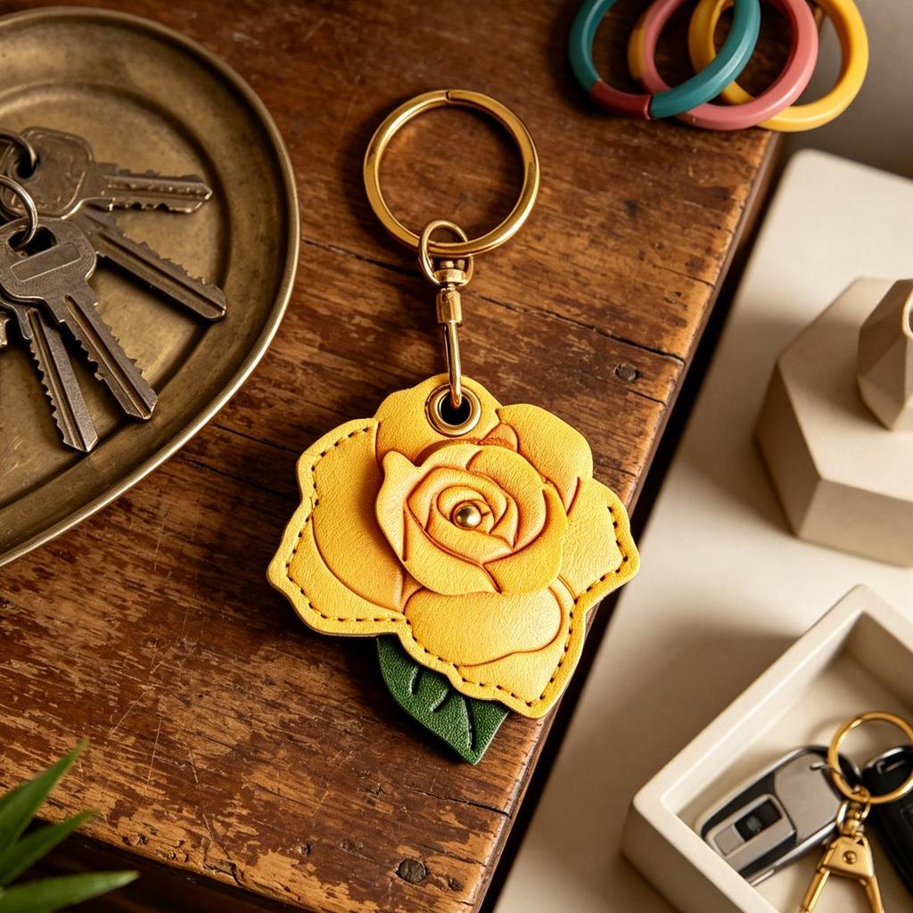 Rose Keychain PU Leather Rose Fashion Purse Accessories Backpack Floral Pendants For Cell Phone Wallet Backpack Tote