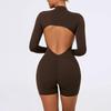 Xiga European & American Style Half-Zip Cutout Back Peach Butt Long Sleeve Yoga Jumpsuit LT05