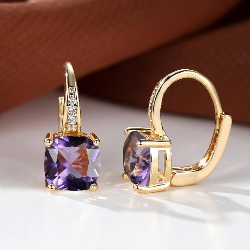 Rainbow Zircon Hoop Earrings Multicolor Crystal Square Stone Earrings Vintage Gold Color Wedding Earrings for Women Party