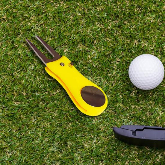 Herramienta para arreglar chuletas de golf plegable, herramienta para reparar chuletas con marcador de bola magnético, robusta de acero inoxidable, horquilla para golfistas