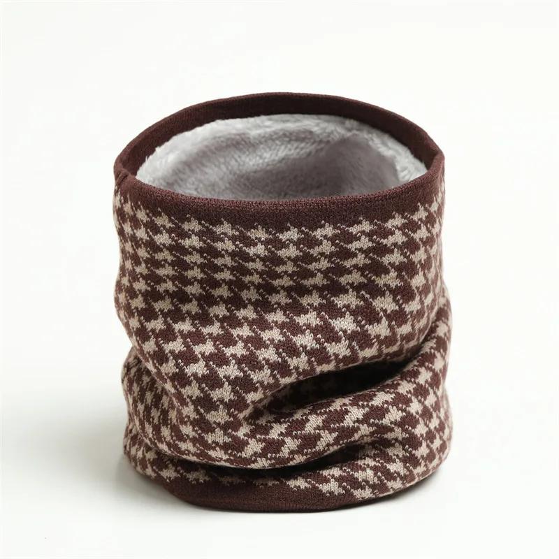 

Женский Мужской Мягкий Вязаный Утеплитель Шеи Шарф в Клетку «Гусиная лапка» Маска для Лица Зимние Шарфы Катание на Коньках Теплый Шерстяной Меховой Толстый Мужской Шарф-Кольцо для Шеи One Size